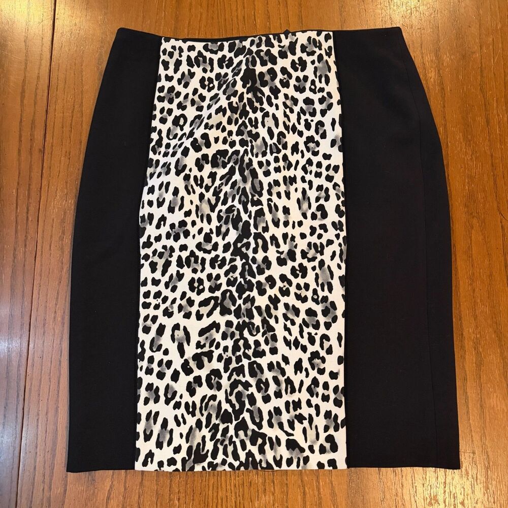 White House Black Market Skirt Womens 14 Leopard Animal Print Pencil Stretch